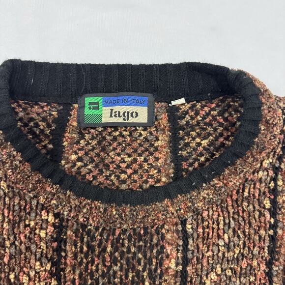 Vintage Wool Blend Grandpa Fisherman Sweater Made in Italy Brown Orange Large/XL - Picture 3 of 9